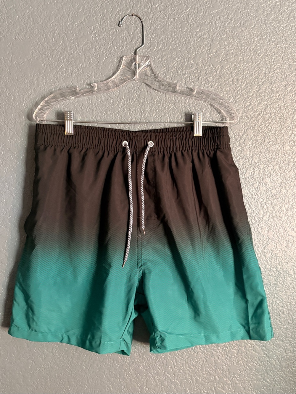 Men's Ombre Black to Teal Swim Trunks with Drawstring and Shorts Liner NWT